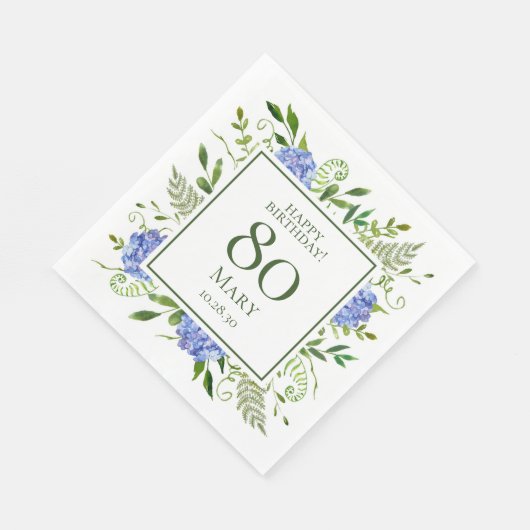 Blue Hydrangeas 80. Geburtstag Serviette (Ecke)