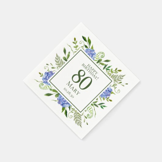 Blue Hydrangeas 80. Geburtstag Serviette (Ecke)