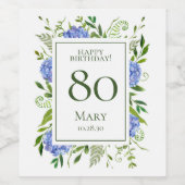 Blue Hydrangeas 80. Geburtstag Weinetikett (Einzelnes Label)