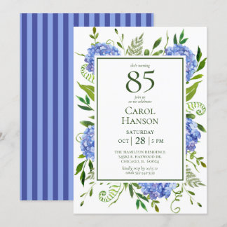 Blue Hydrangeas 85. Geburtstag Einladung