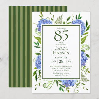 Blue Hydrangeas 85. Geburtstag Einladung
