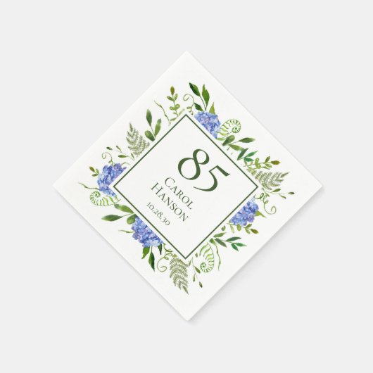 Blue Hydrangeas 85. Geburtstag Serviette (Ecke)