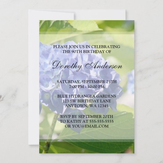 Blue Hydrangeas 90. Geburtstagsparty Einladungen (Vorderseite)
