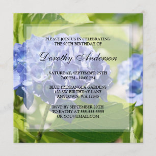 Blue Hydrangeas 90. Geburtstagsparty Einladungen