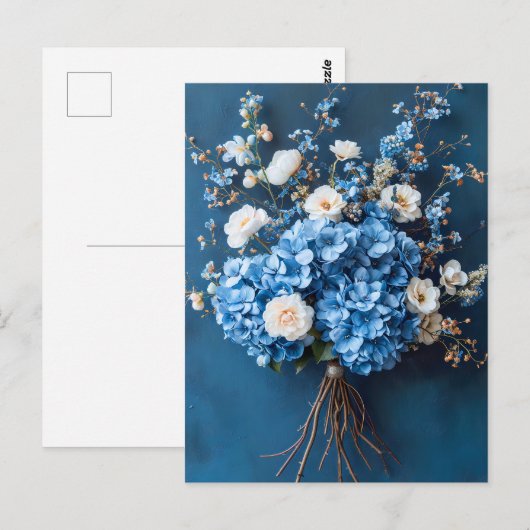 Blue Hydrangeas and White Blossoms Postkarte (Vorne/Hinten)