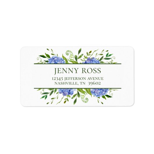 Blue Hydrangeas Baby Dusche Rücksendeadresse Adressaufkleber (Vorne)
