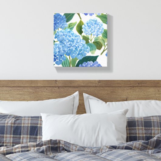 Blue Hydrangeas | Beautiful Floral Bush Leinwanddruck (Insitu (Schlafzimmer))