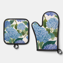 Blue Hydrangeas | Beautiful Floral Bush Ofenhandschuh & Topflappen-Set