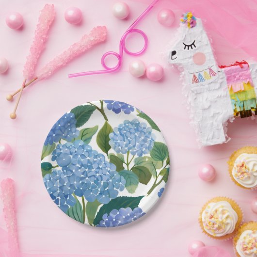 Blue Hydrangeas | Beautiful Floral Bush Pappteller (Party)