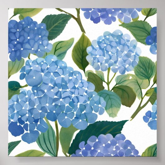 Blue Hydrangeas | Beautiful Floral Bush Poster (Vorne)
