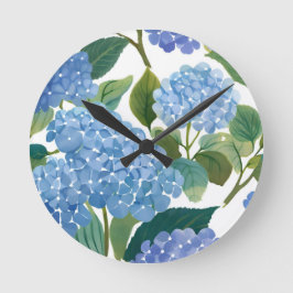 Blue Hydrangeas | Beautiful Floral Bush Runde Wanduhr