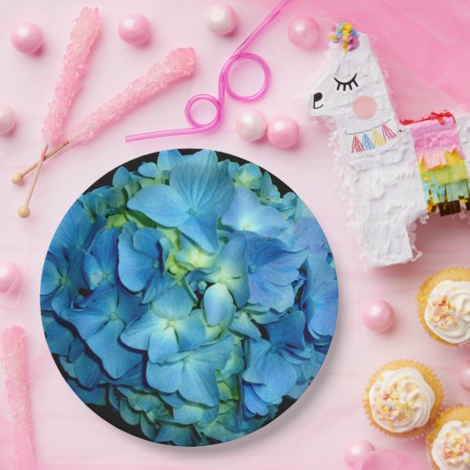 Blue Hydrangeas | Blaues Foto Pappteller (Party)