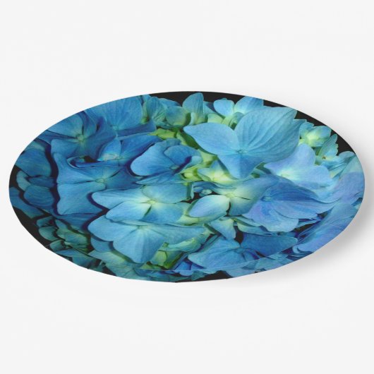 Blue Hydrangeas | Blaues Foto Pappteller (Schrägansicht)