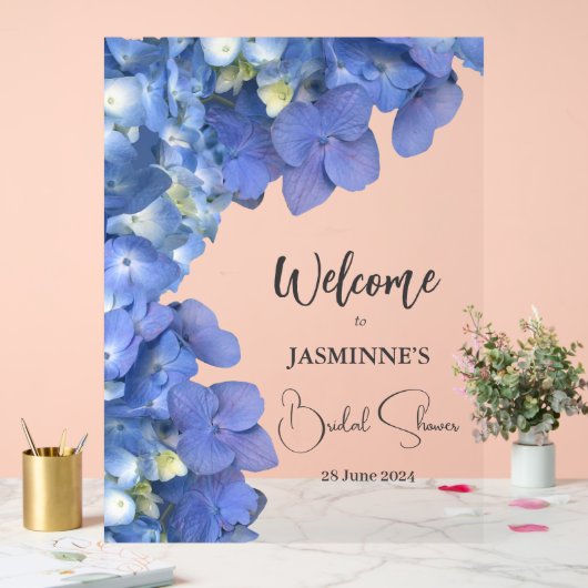 Blue Hydrangeas Blooms Brautparty Acrylschild (Hochzeit)