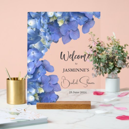 Blue Hydrangeas Blooms Bridal Shower Acrylschild (Hochzeit)