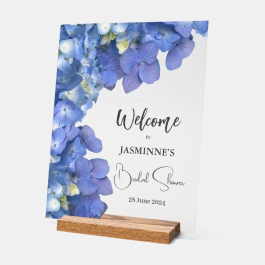 Blue Hydrangeas Blooms Bridal Shower Acrylschild (Winkel)