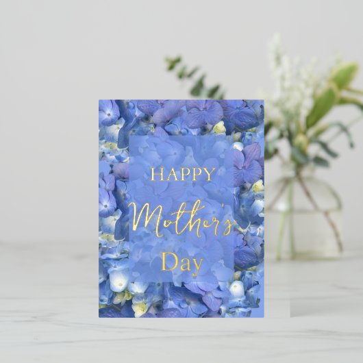 Blue Hydrangeas Blooms Muttertag Folien Feiertagspostkarte (Stehend vorne)
