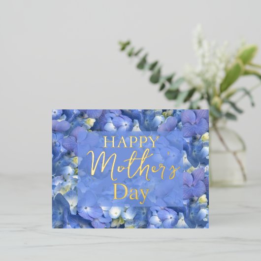 Blue Hydrangeas Blooms Muttertag Folien Feiertagspostkarte (Stehend vorne)
