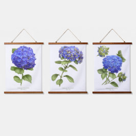 Blue Hydrangeas Blume Botanische Kunst Set 3 Wandteppich Mit Holzrahmen