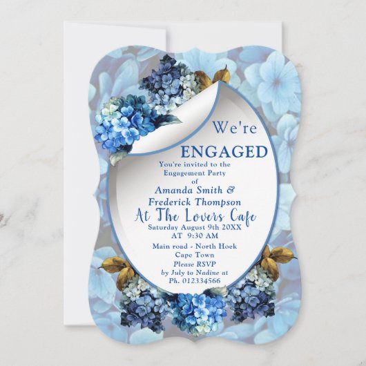 Blue Hydrangeas Blume Verlobung Einladung (Vorderseite)