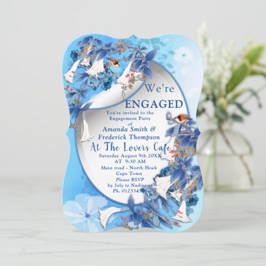 Blue Hydrangeas Blume Verlobung Einladung (Stehend Vorderseite)