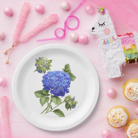 Blue Hydrangeas Botanische Art Paper Teller (Party)