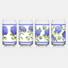 Blue Hydrangeas Botanische Kunst kann Set glass