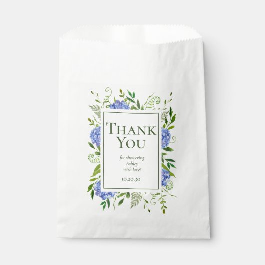 Blue Hydrangeas Boy Baby Dusche Vielen Dank Geschenktütchen (Vorderseite)