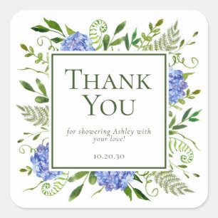 Blue Hydrangeas Boy Baby Dusche Vielen Dank Quadratischer Aufkleber