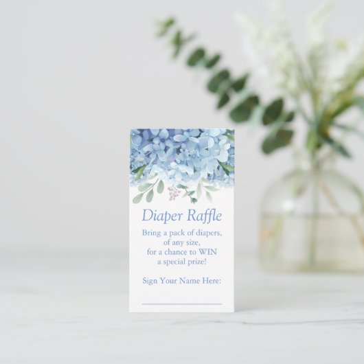 Blue Hydrangeas Boy Diaper Raffle Ticket Begleitkarte (Stehend Vorderseite)