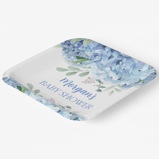 Blue Hydrangeas Boy Floral Baby Dusche Pappteller (Gewinkelt)