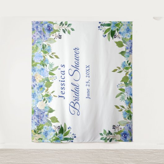 Blue Hydrangeas Brautparty Foto Stand Hintergrund Wandteppich (Vorderseite)