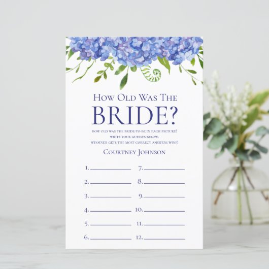 Blue Hydrangeas Brautparty Games (Stehend Vorderseite)