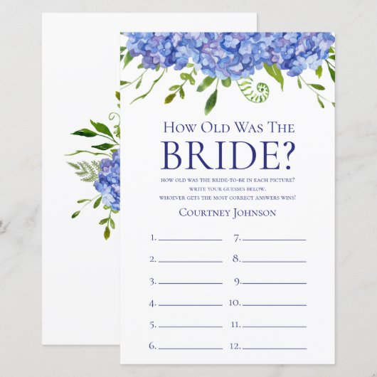 Blue Hydrangeas Brautparty Games (Vorne/Hinten)