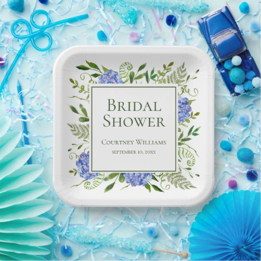 Blue Hydrangeas Brautparty Pappteller (Party)