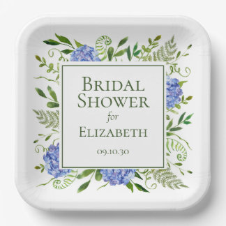 Blue Hydrangeas Brautparty Pappteller