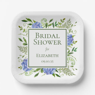 Blue Hydrangeas Brautparty Pappteller