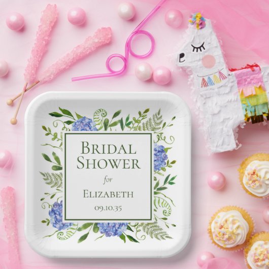 Blue Hydrangeas Brautparty Pappteller (Party)