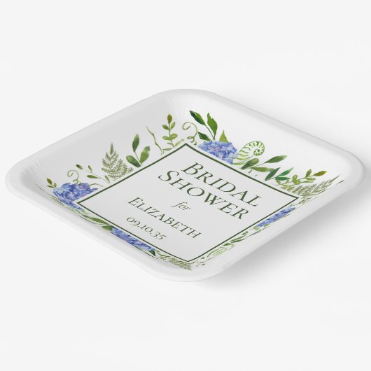 Blue Hydrangeas Brautparty Pappteller (Gewinkelt)