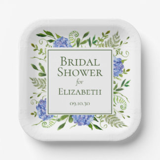 Blue Hydrangeas Brautparty Pappteller