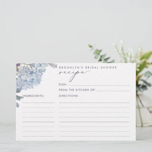 Blue Hydrangeas Brautparty Rezept Cards (Stehend Vorderseite)