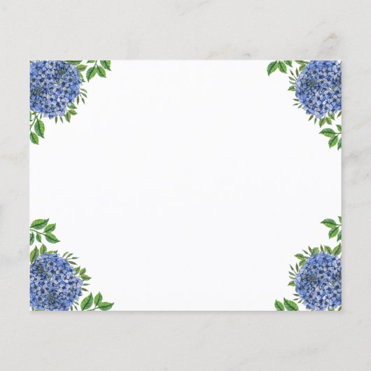 Blue Hydrangeas Bridal Dusche Einladung (Rückseite)