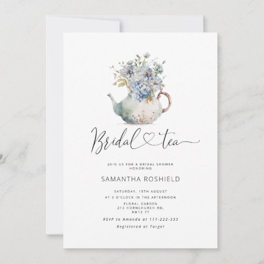 Blue Hydrangeas Bridal Tee Brautparty Einladung (Vorderseite)