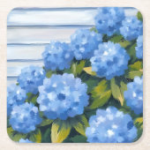 Blue Hydrangeas Bushes Floral Painting Rechteckiger Pappuntersetzer (Vorderseite)