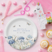 Blue Hydrangeas & Butterfells Brautparty Pappteller (Party)