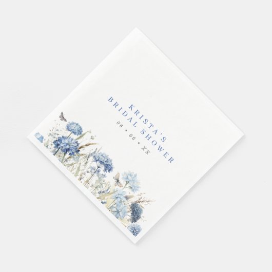 Blue Hydrangeas & Butterfells Brautparty Serviette (Ecke)