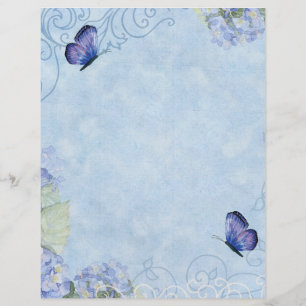 Blue Hydrangeas, Butterfly & Swirl Moderne Blütenb