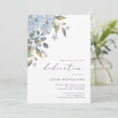 Blue Hydrangeas Calligraphy Baby Dedication Einladung (Stehend Vorderseite)