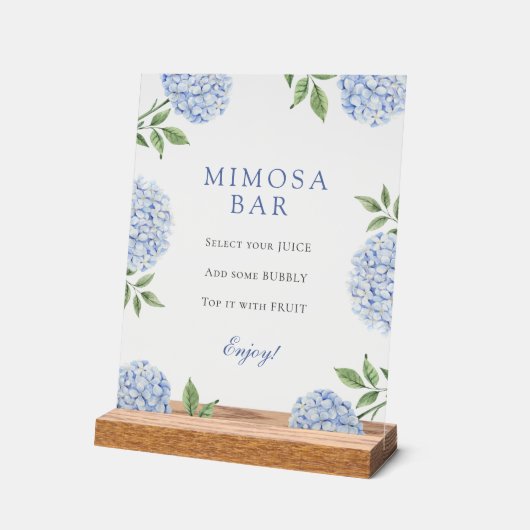Blue Hydrangeas Classic Border Mimosa Bar Acrylschild (Winkel)