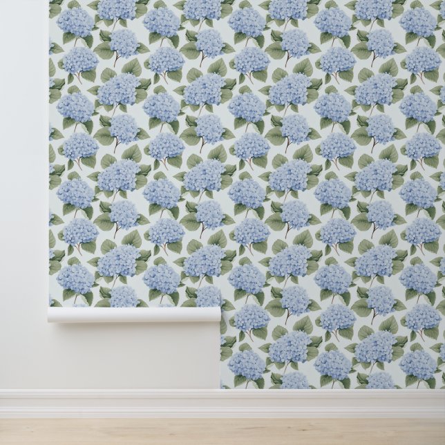 Blue Hydrangeas Coastal Großmutter Floral Tapete (Anwendung)